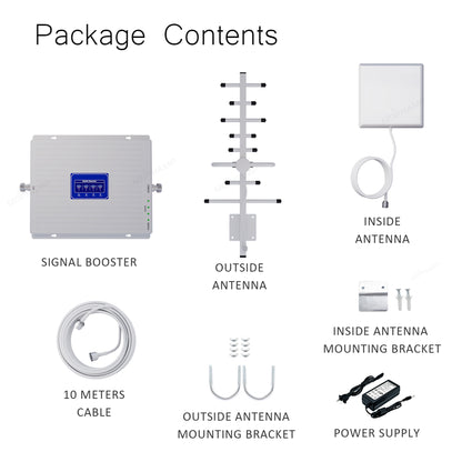 Quadband Cellular Signal Repeater Kit for 850/900/1800/2100MHz Band 5/Band 8/Band 1/Band 3